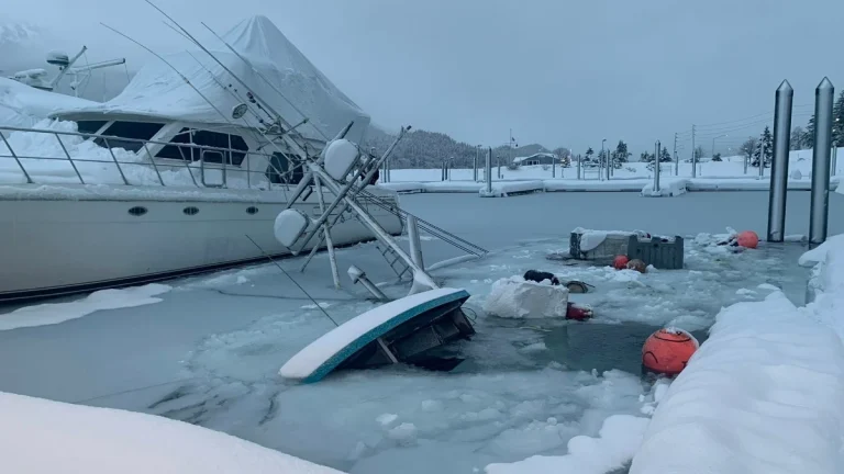 Sunken vehicle due to heavy snow at Juneau Harbor, Alaska. Credit: Juneau Harbor