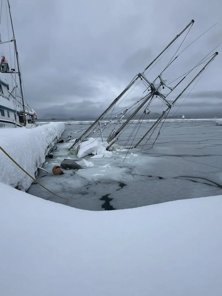 Sunken vessels were seen in Juneau harbor. Credit: Juneau Harbor