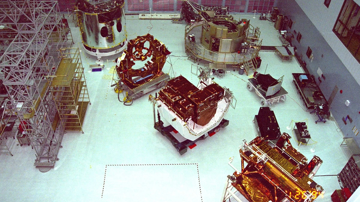 The High Bay Clean Room at NASA's Goddard Space Flight Center houses Hubble simulators and other equipment in a massive space
