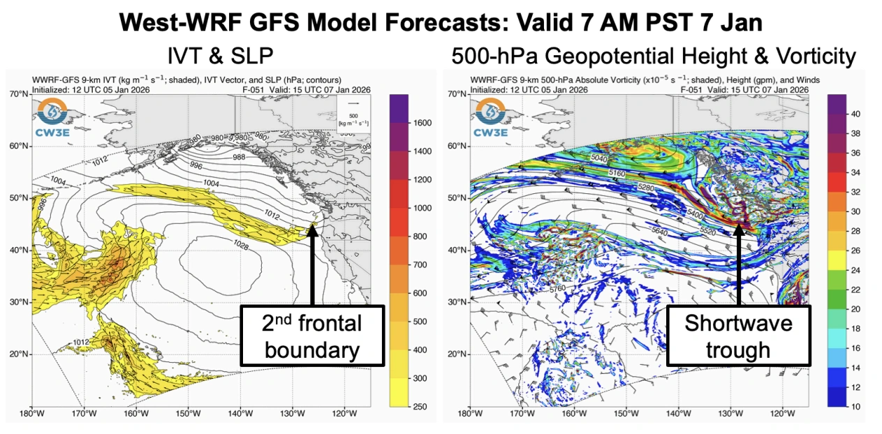West-WRF GFS Model Forecasts valid 07 am PST on January 7, 2026