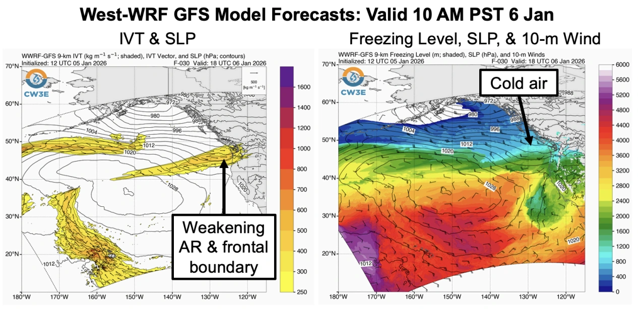 West-WRF GFS Model Forecasts valid 10 am PST on January 6, 2026