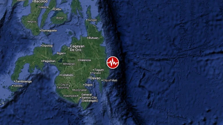 Epicenter of M6.4 earthquake in Mindanao, Philippines on January 7, 2026. Credit: TW/SAM, Google
