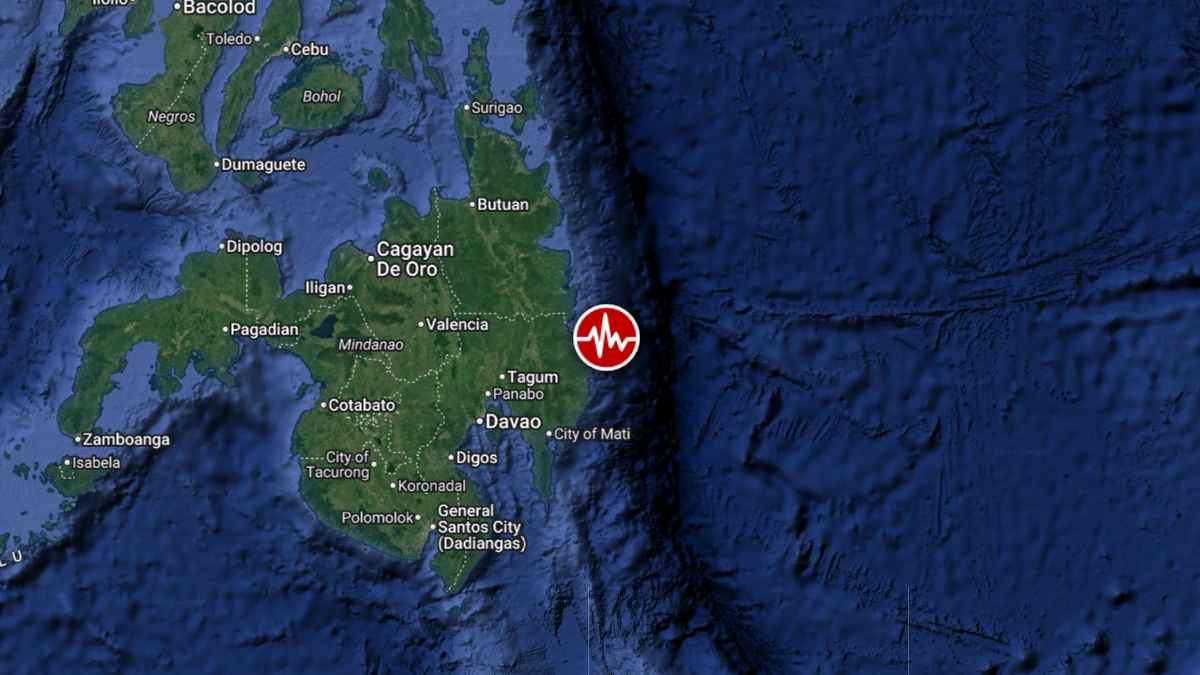 Epicenter of M6.4 earthquake in Mindanao, Philippines on January 7, 2026. Credit: TW/SAM, Google
