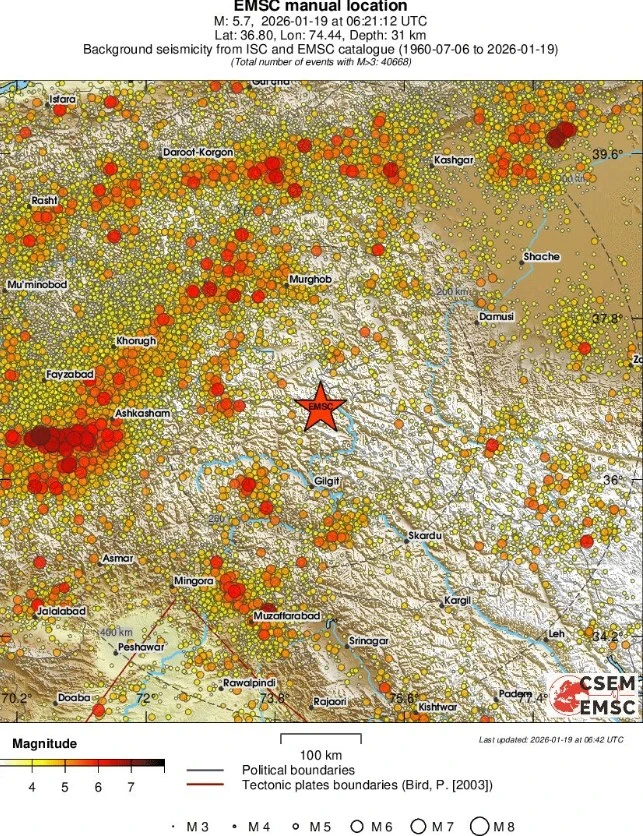 m5.9 earthquake barishal pakistan january 19 2026 emsc regional seismicity b