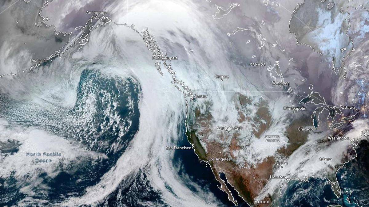 satellite image of atmospheric river making landfall in alaska and british columbia 2110 utc january 9 2026