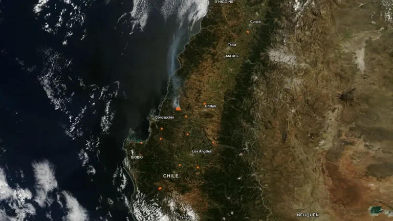 satellite image wildfires chile january 14 2026 terra modis