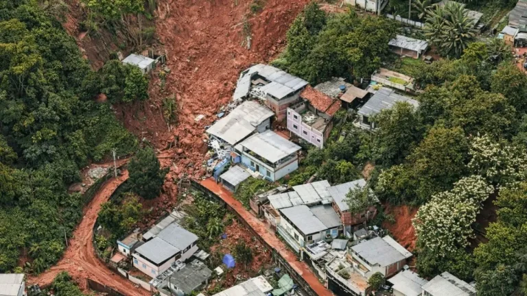 Aerial view of a major landslide triggered by extreme rainfall in Juiz de Fora, southeastern Brazil, February 2026