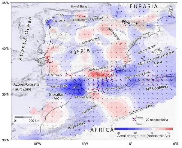 Computed geodetic strain-rate field - Asier Madarieta-Txurruka et al. 2026 Gondwana Research