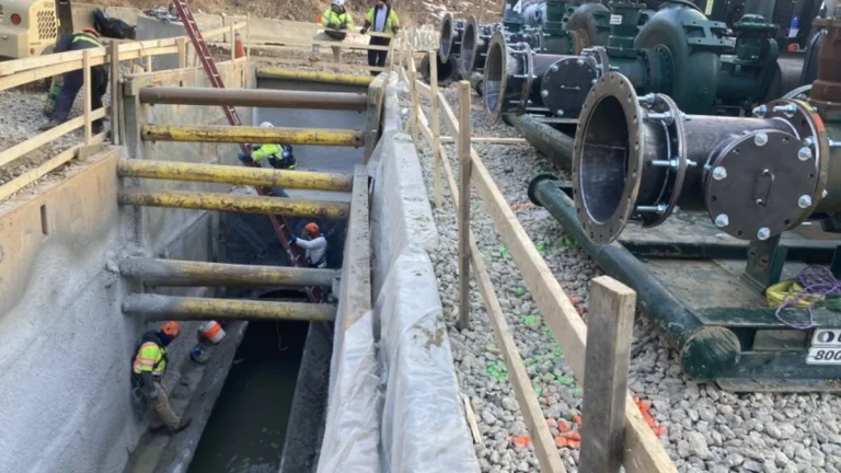 Repair work continues inside Potomac Interceptor access shaft following January 19 collapse