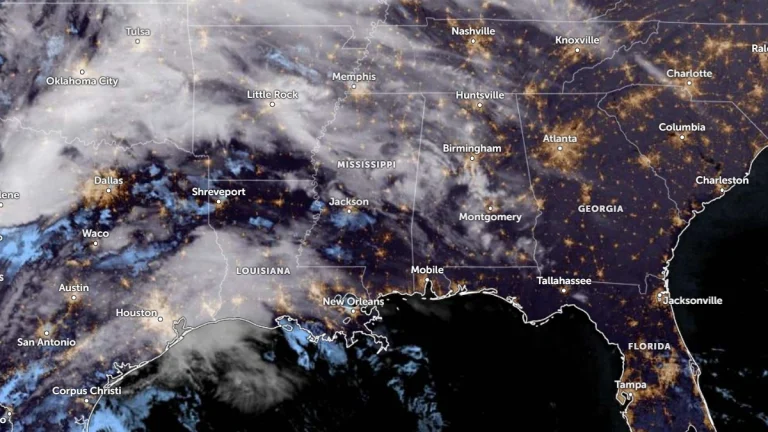 Satellite image of southeastern U.S. and Gulf coast as of 1140 UTC on February 14, 2026