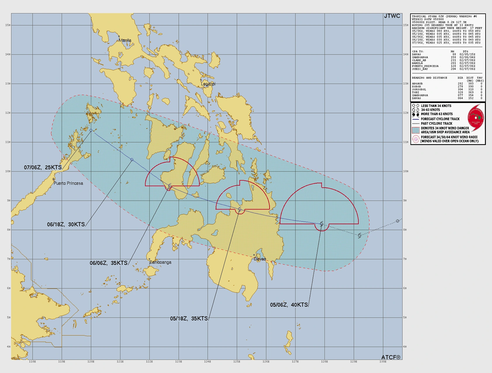 Tropical Storm Penha Forecast Track by JTWC on February 5, 2026