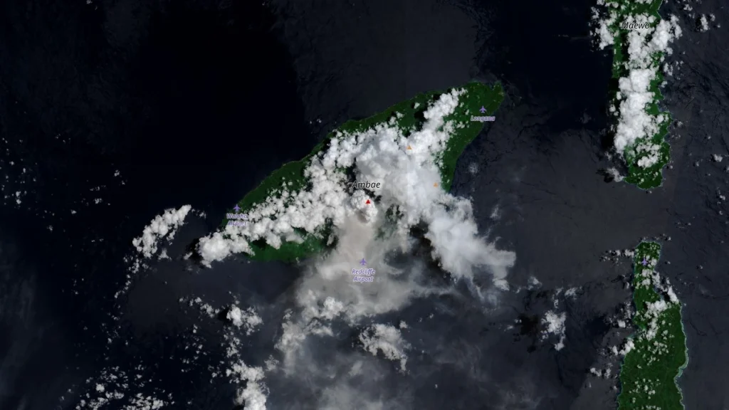 ambae volcano satellite image acquired on february 21 2026