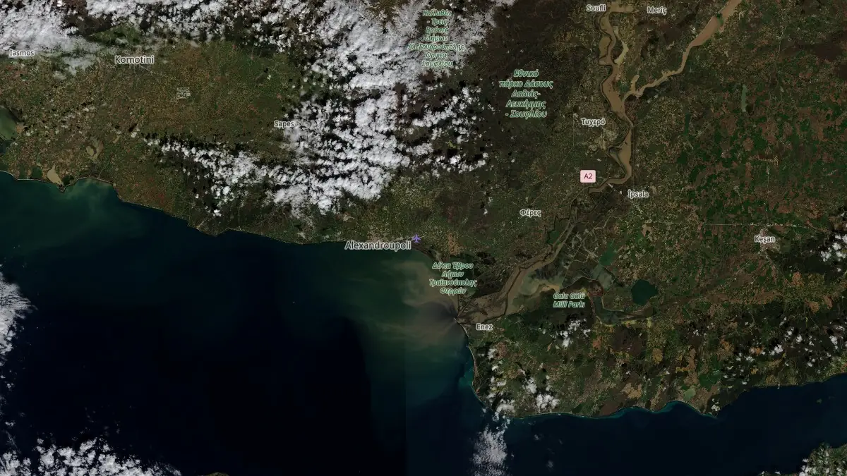 flood in evros river basin greece satellite image february 23 2026 copernicus eu sentinel-2 f