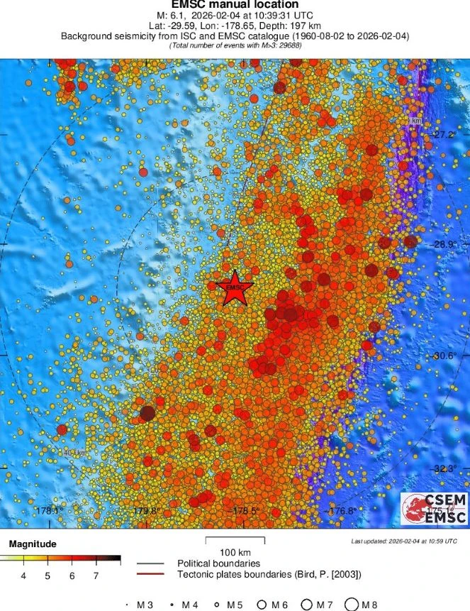 m6.1 earthquake kermadec islands new zealand february 4 2026 emsc regional seismicity