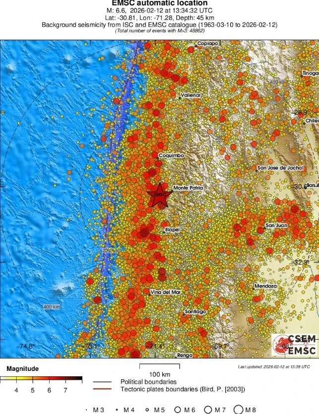 m6.2 earthquake coquimbo region chile february 12 2026 emsc regional seismicity