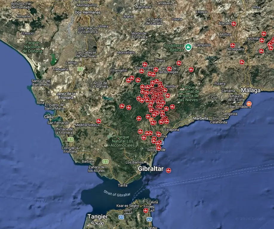 malaga spain earthquakes 7 days to february 9 2026 data by IGN