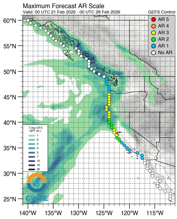 maximum forecast ar scale february 21 to 28 2026 coastal