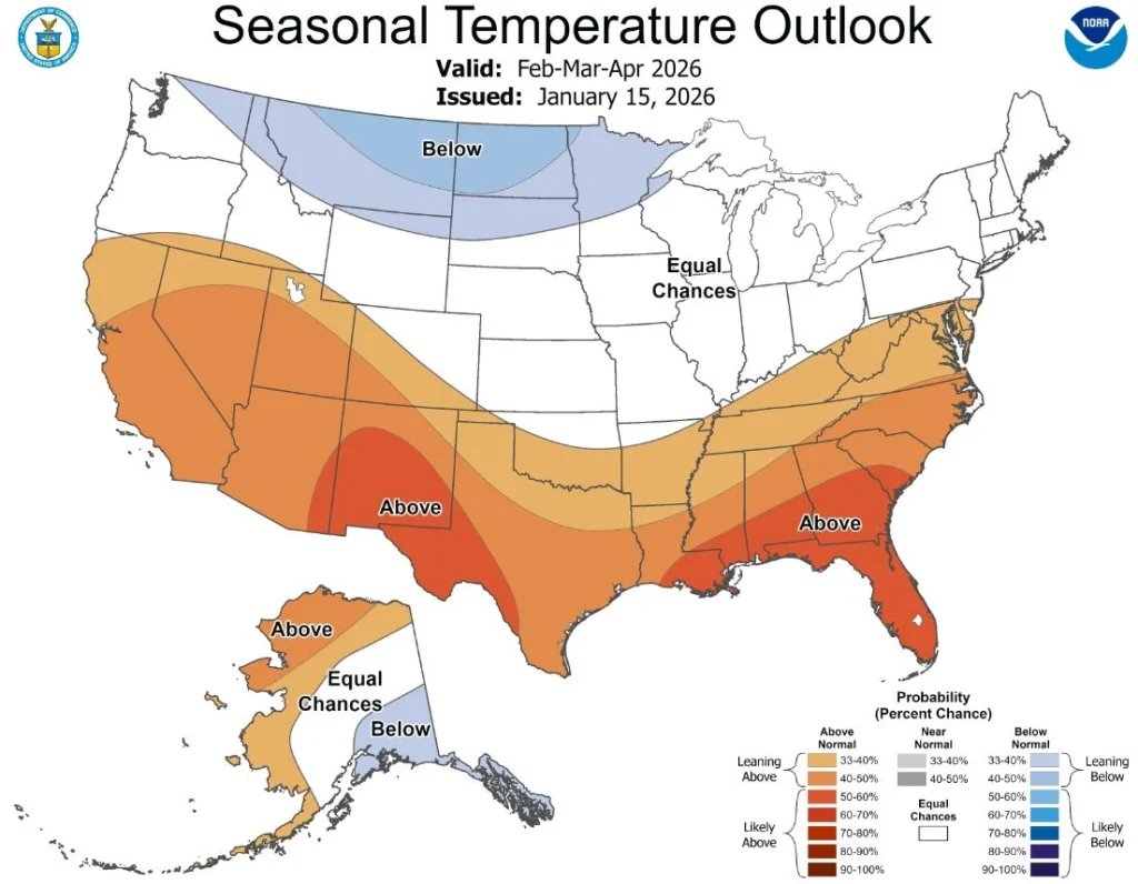 seasonal temperature outlook feb-april 2026