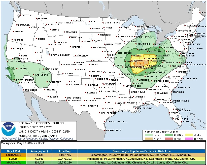 spc february 19 2026 categorical outlook
