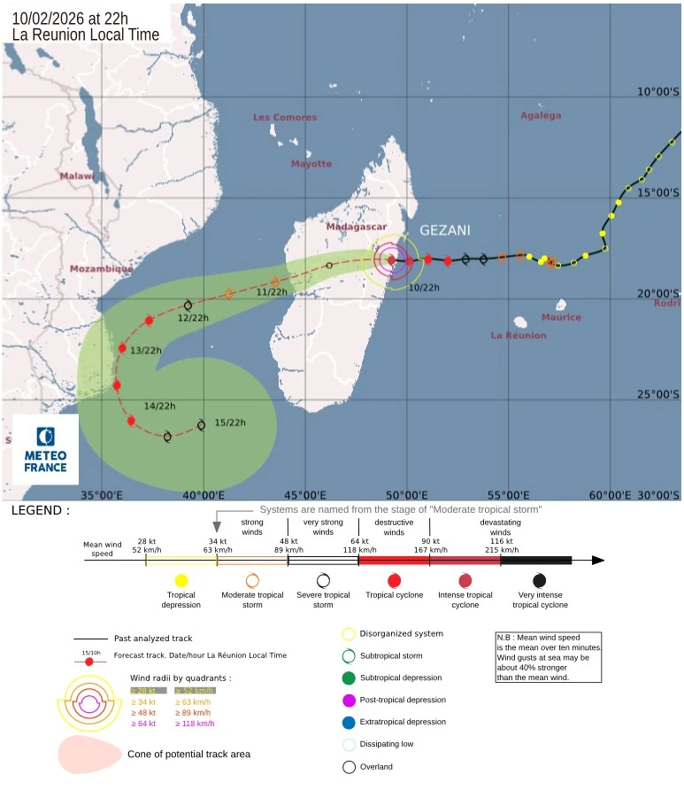 tropical cyclone gezani rsmc la reunion forecast track feb 10 2026