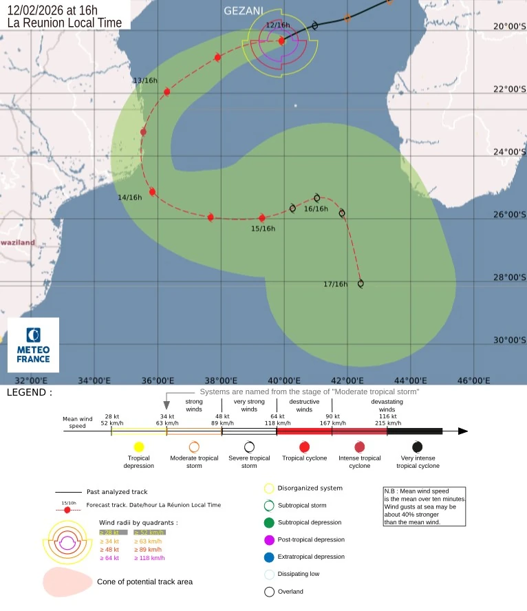 tropical cyclone gezani rsmc la reunion forecast track february 12 2026