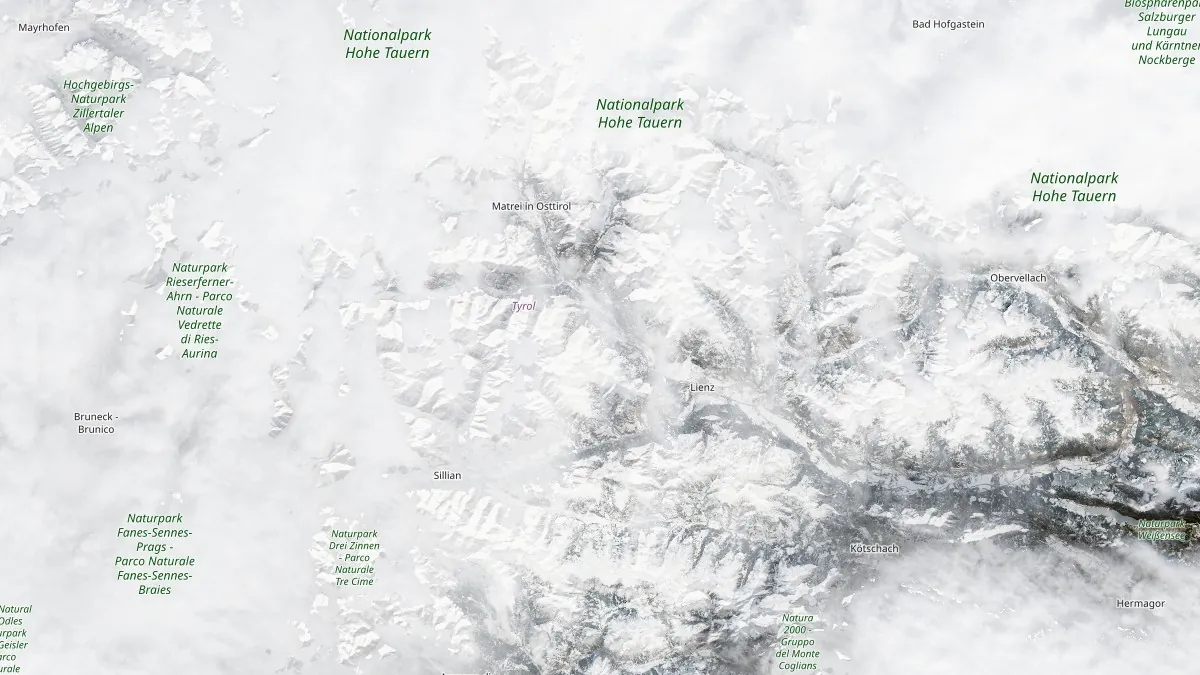 tyrol austria satellite image acquired february 16 2026