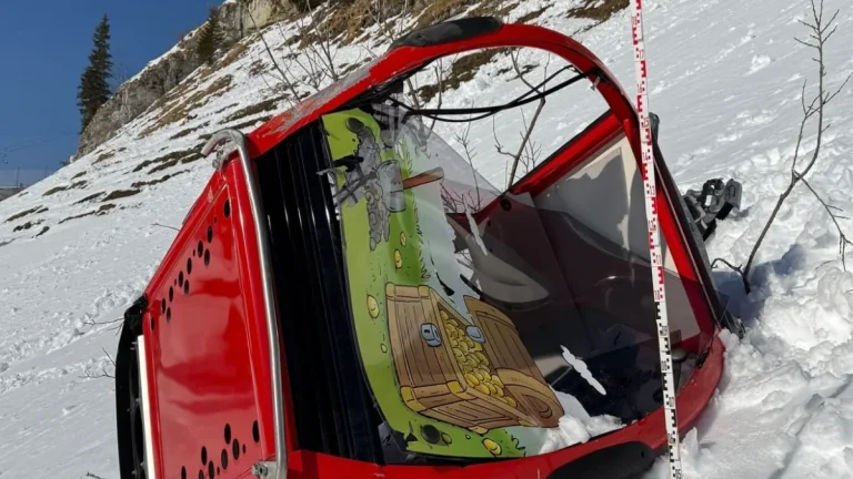 Crashed Gondola in Engelberg ski area on March 18, 2026. Credit: Cantonal Police Nidwalden