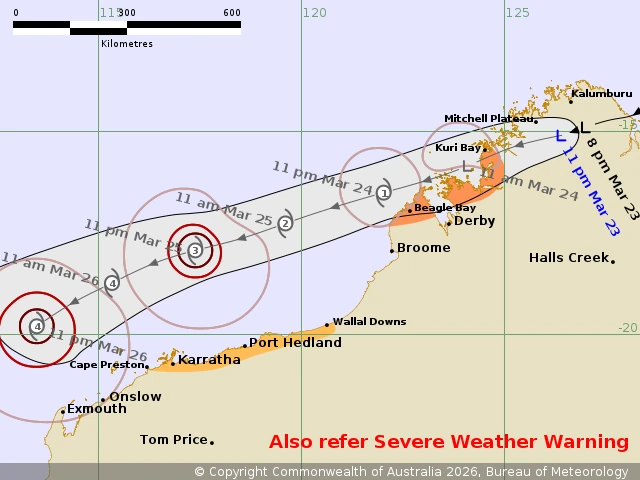 Ex-tropical cyclone Narelle forecast track-March 23, 2026-BoM-Australia