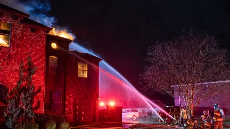 Fire caused by a lightning strike near Dallas, Texas on March 3, 2026, amid severe thunderstorm activity