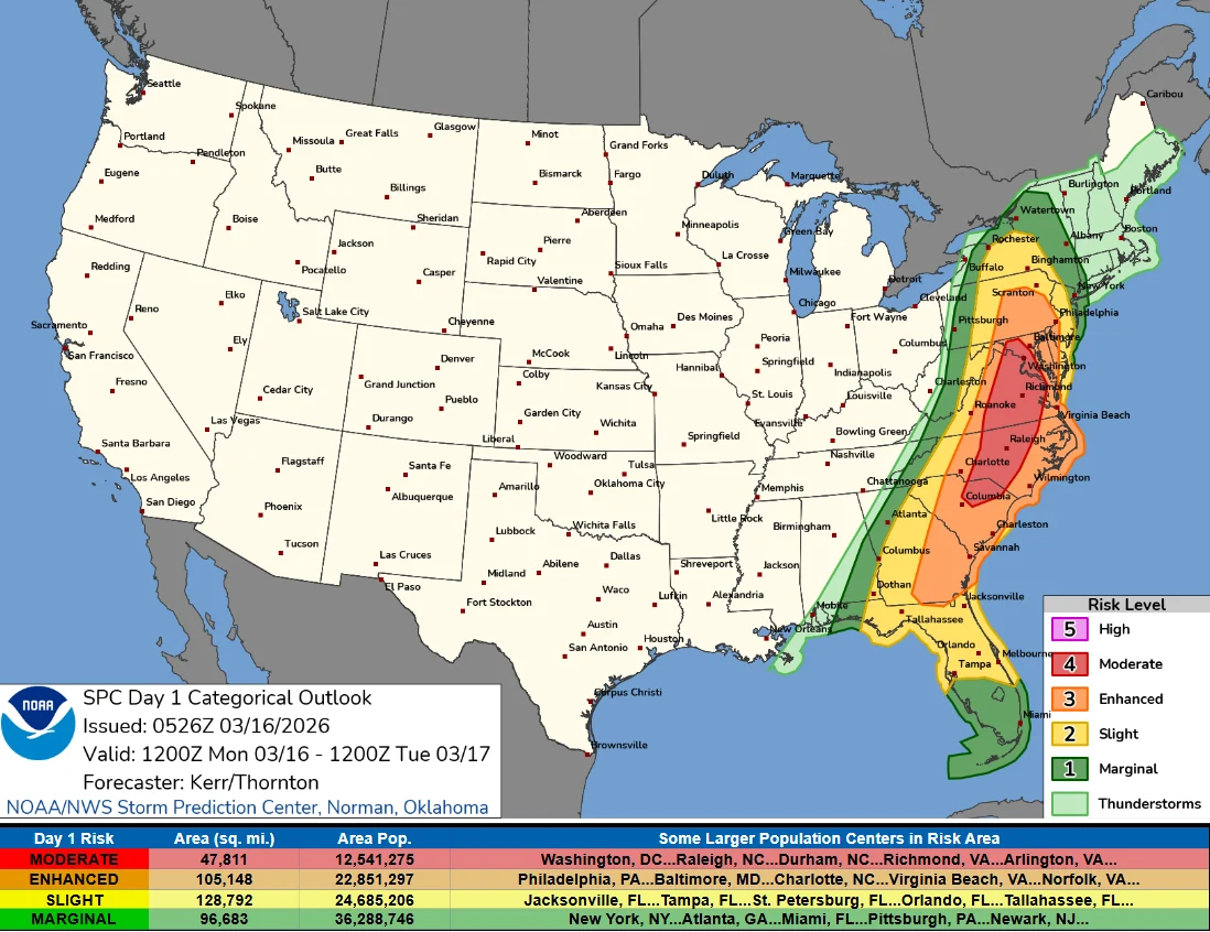 SPC day 1 categorical outlook, March 16, 2026