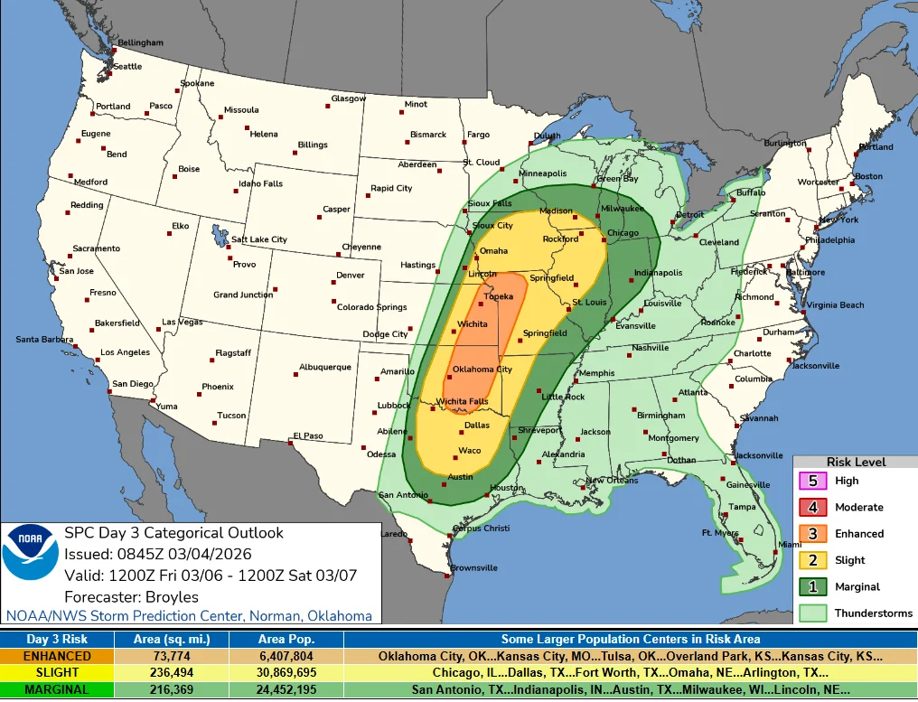 SPC day SPC day 2 categorical outlook valid for March 5, 20263 categorical outlook valid for March 6, 2026