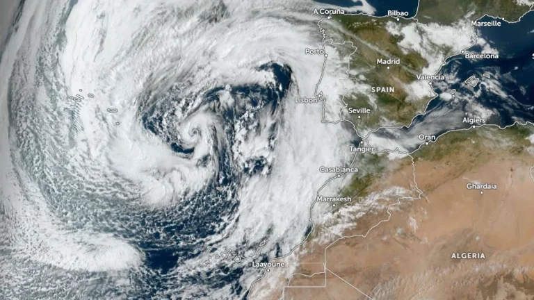 Satellite image of Storm Therese at 09:30 UTC on March 19, 2026. Credit: EUMESAT/METEOSAT, Zoom Earth, The Watchers