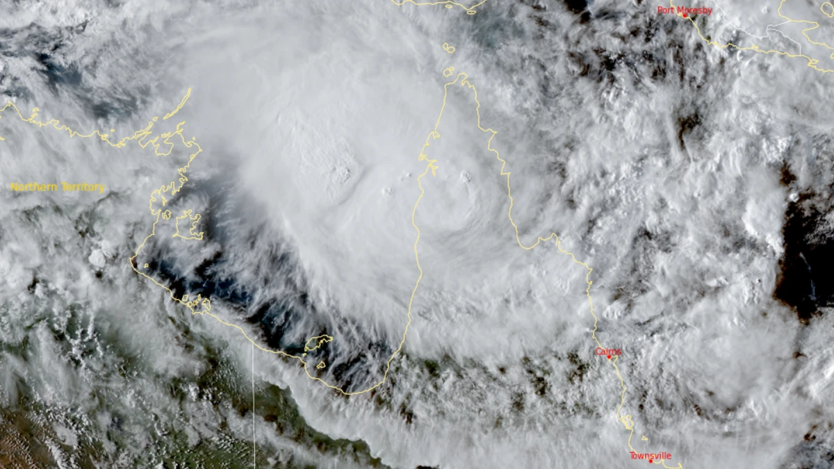 Satellite image of Tropical Cyclone Narelle at 0720 UTC on March 20, 2026