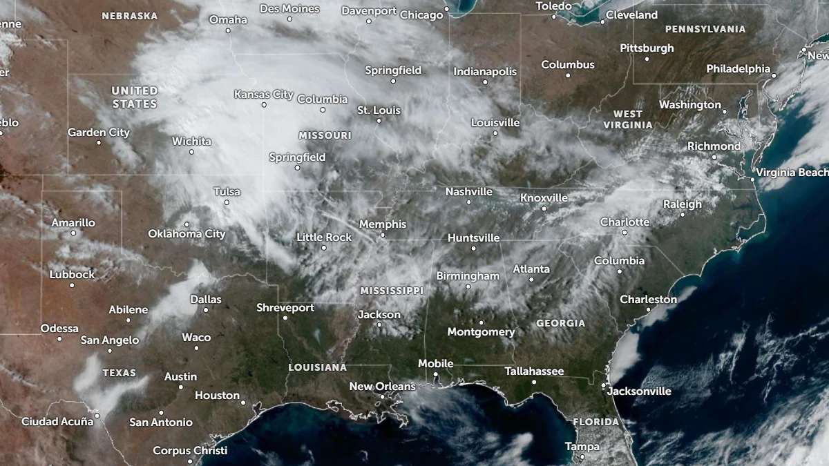 Satellite image of central and eastern U.S. at 0140 UTC on March 2, 2026