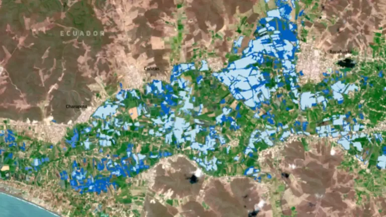 This data visualisation based on CEMS data shows the evolution of flooded areas between 24 February and 2 March in blue tones