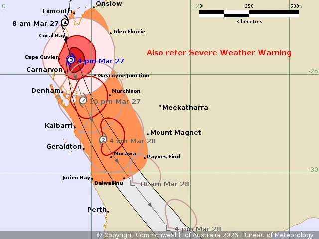 Tropical Cyclone Narelle Forecast Track on March 27, 2026 - BoM - Australia