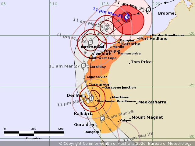 Tropical Cyclone Narelle Forecast Track—March 25, 2026-BoM Australia