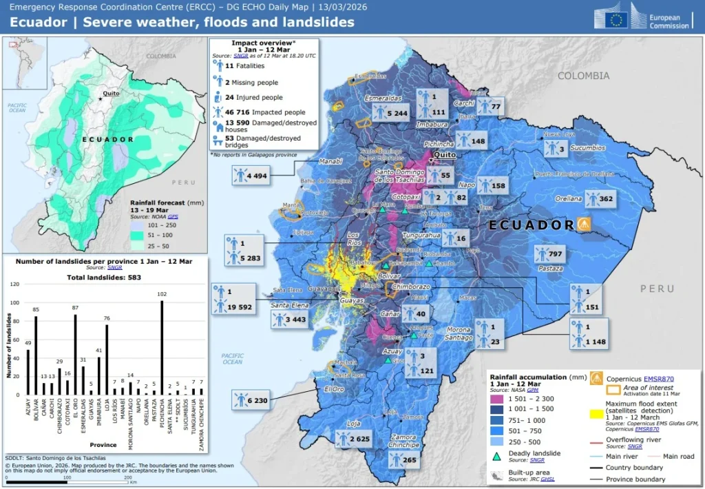 ecuador severe weather floods landslides echo daily map march 13 2026
