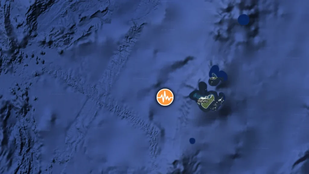 Epicenter of M6.0 earthquake near Hihifo, Tonga on March 8, 2026. Credit: TW/SAM, Google
