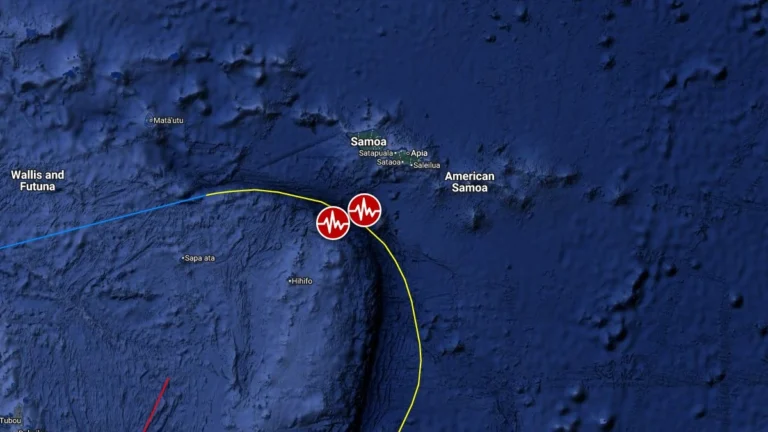 Epicenter of M6.2 earthquake in Samoa Islands region, Samoa on March 22, 2026.