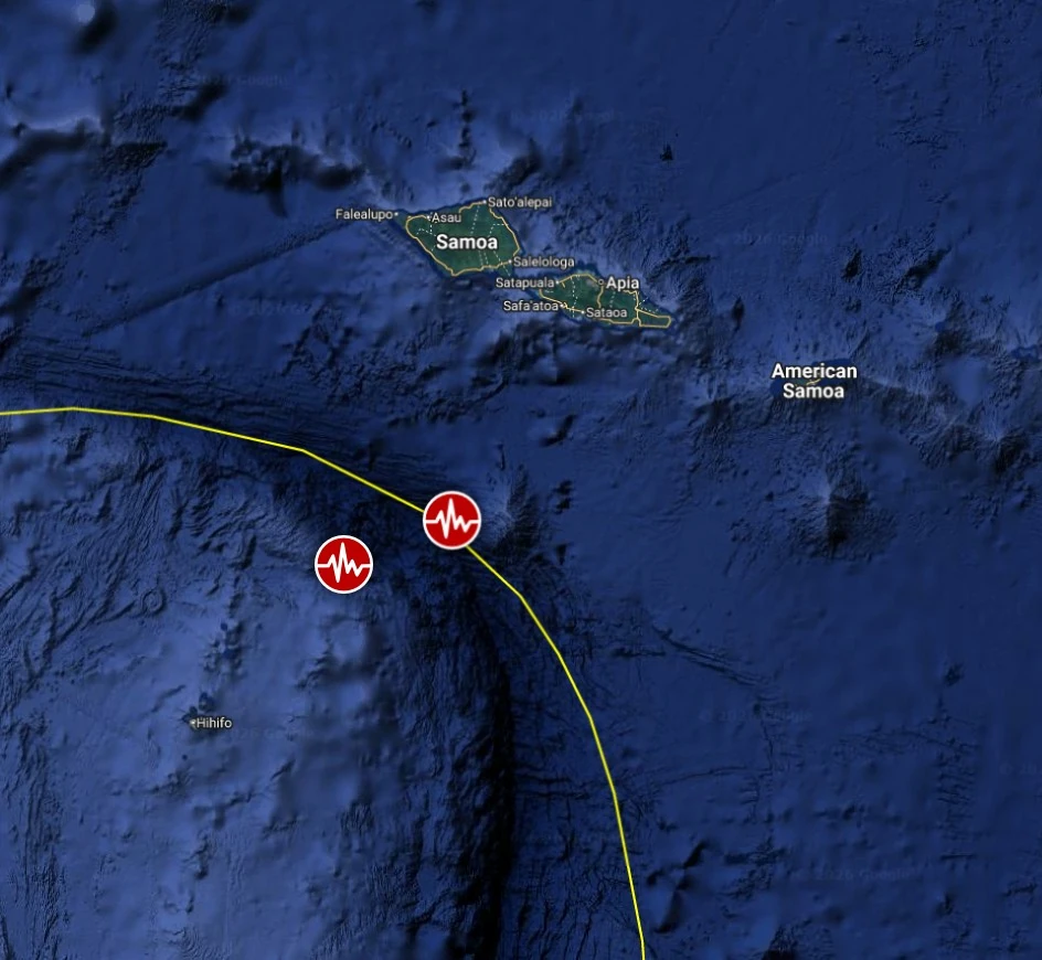 Epicenter of M6.2 earthquake in Samoa Islands region, Samoa on March 22, 2026.