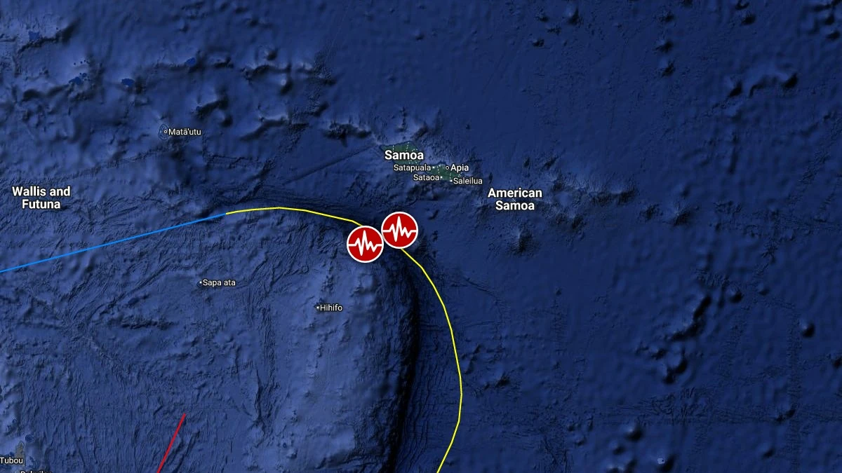 Epicenter of M6.2 earthquake in Samoa Islands region, Samoa on March 22, 2026.
