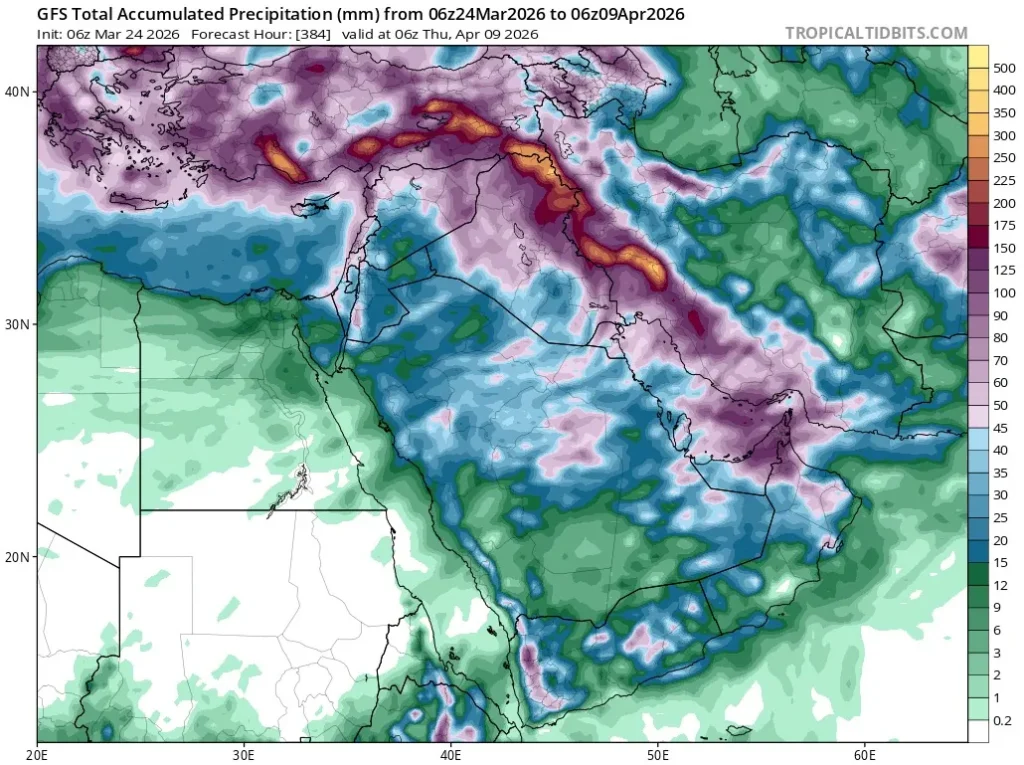 gfs total accumulated precipitation march 24 april 9 2026