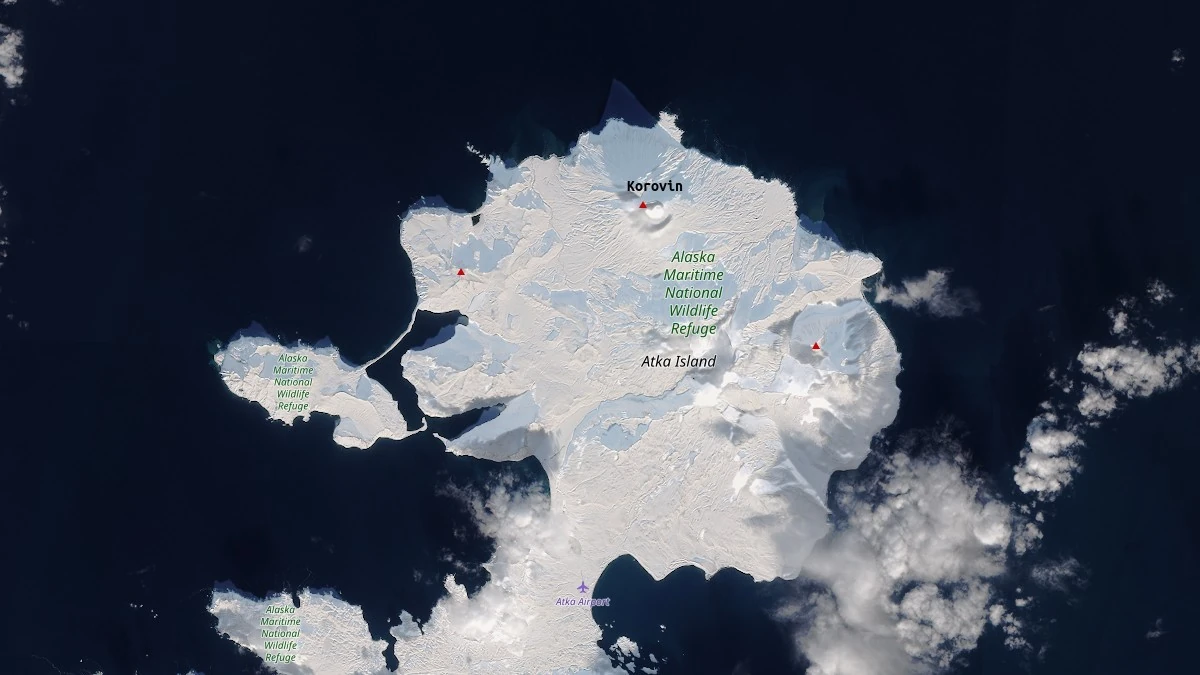korovin volcano atka island alaska satellite image january 17 2026