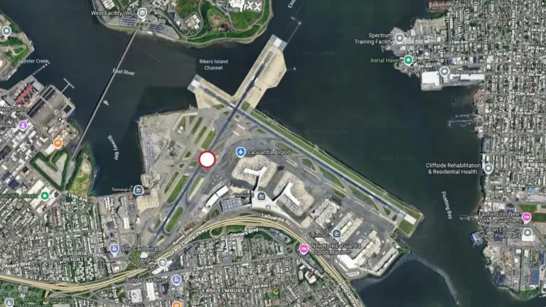la guardia airport sat image with location of march 22 2026 airplane accident
