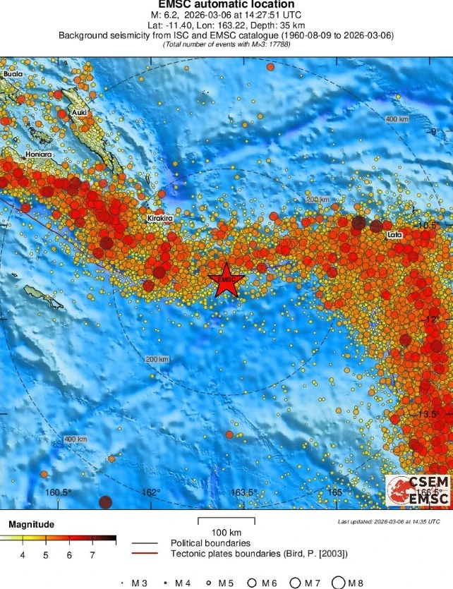 m6.3 earthquake solomon islands march 6 2026 emsc regional seismicity