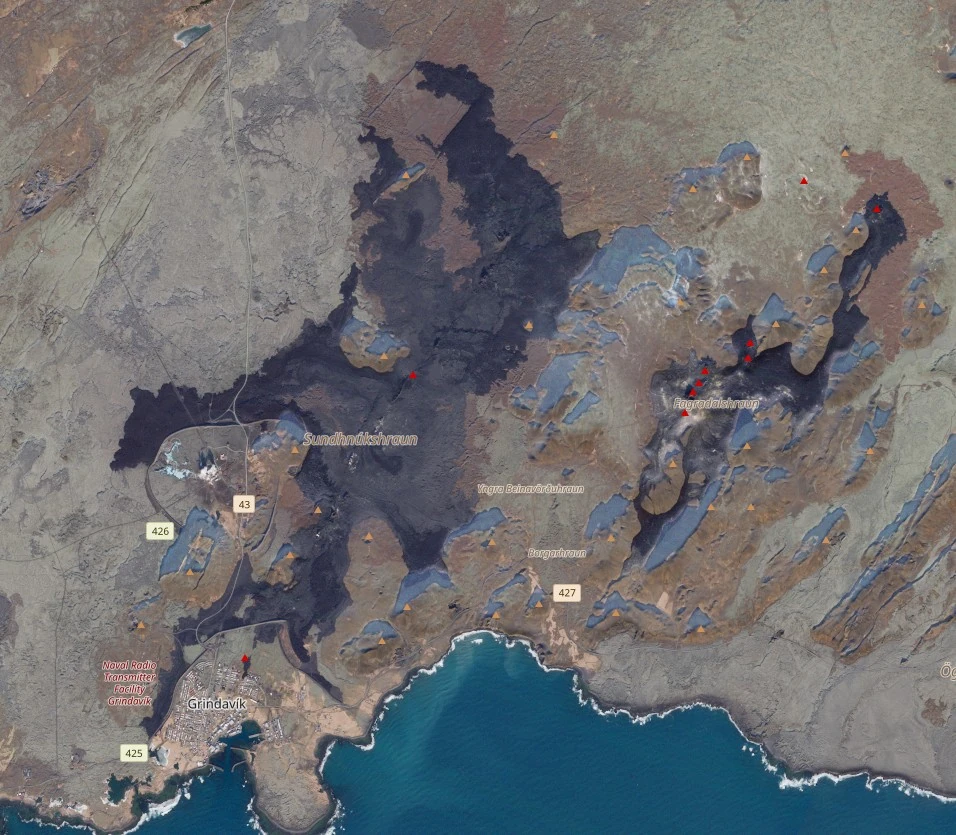 reykjanes peninsula iceland svartsengi satellite image february 20 2026 bg