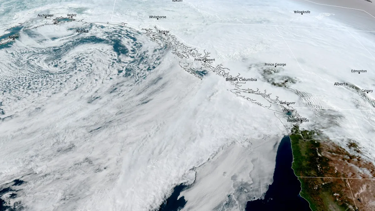 satellite image of atmospheric river impacting british columbia 2350 utc march 16 2026