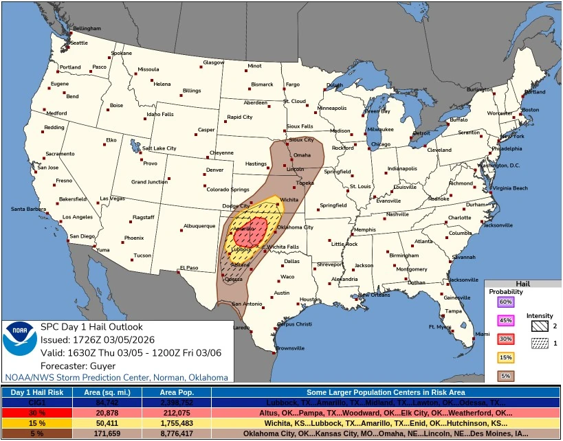spc hail outlook march 5 2026