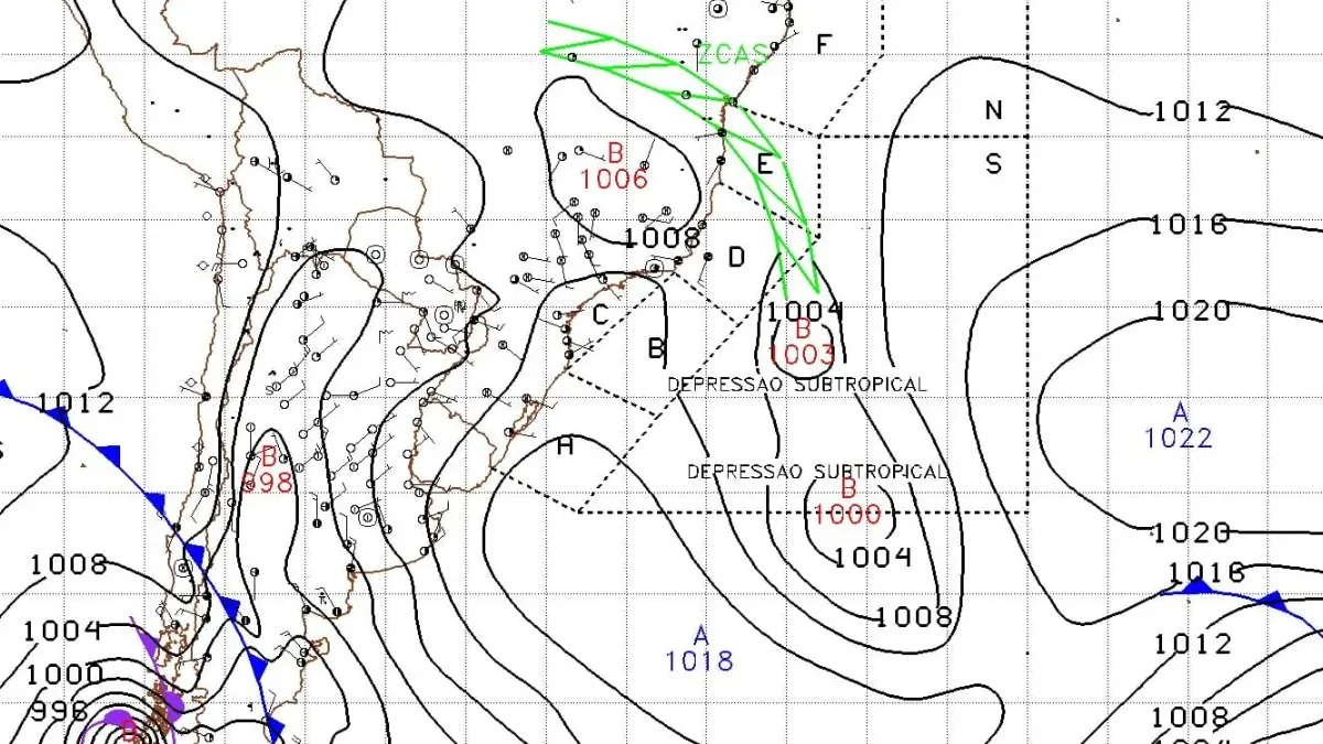 two subtropical depressions in south atlantic - brazilian navy sea level pressure chard for march 2 2026 f